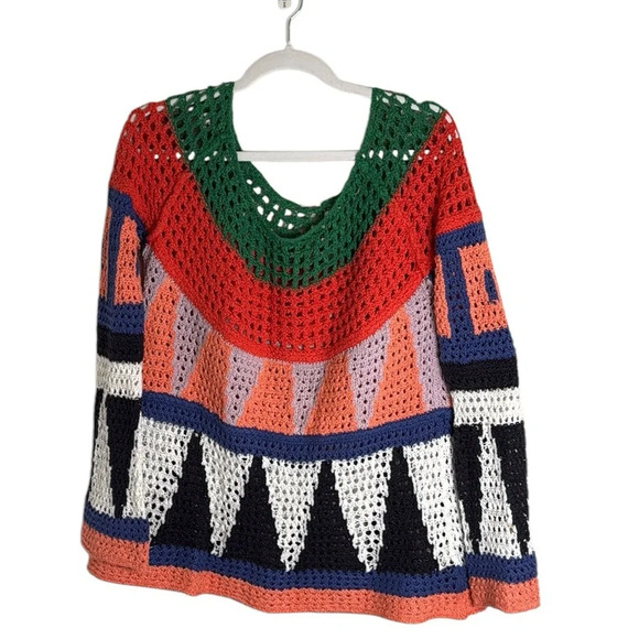 Free People Modern Art Crochet Sweater Size S/M Boho Grandmacore - Picture 1 of 9